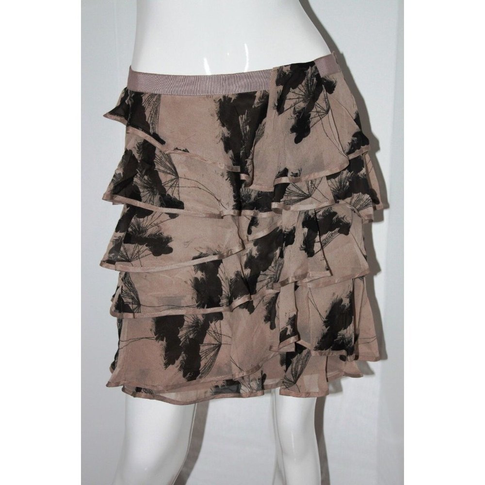 ELIZABETH & JAMES Designer RUFFLED Banded WAIST Skirt 100% SILK L $240